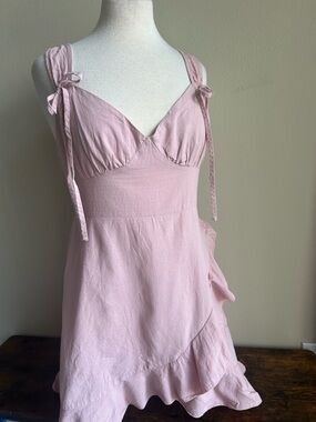 Soft Pink Tie-Strap Ruffle Mini Dress